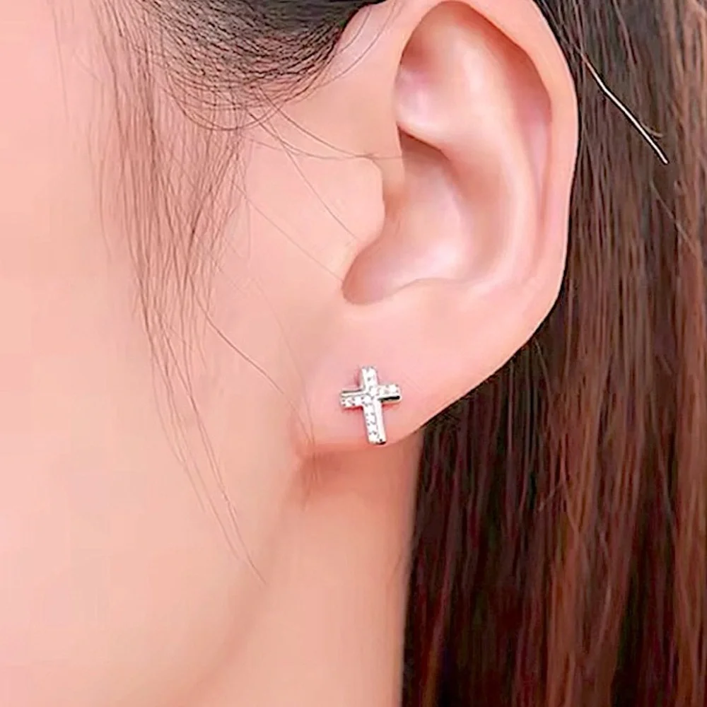 NEW SIMULATED DIAMOND CROSS STUD EARRINGS,‎ RELIGIOUS JEWELRY , MENS JEWELRY